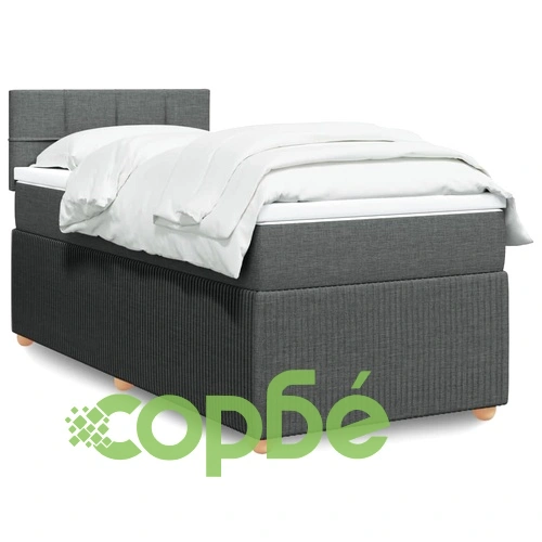 Боксспринг легло с матрак, тъмносиво, 100x200 см, плат ➤ топ цена ➤ sorbe.bg