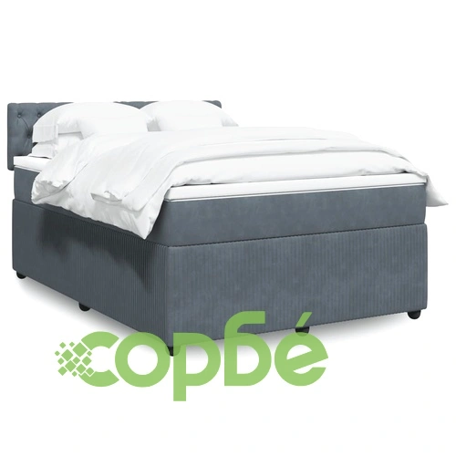 Боксспринг легло с матрак, тъмносиво, 140x190 см, кадифе ➤ топ цена ➤ sorbe.bg