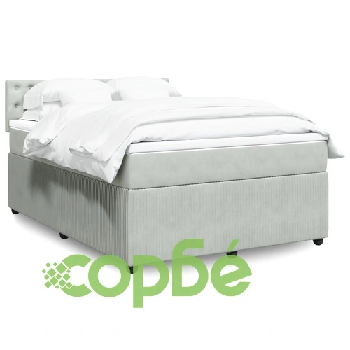 Боксспринг легло с матрак, светлосива, 140x190 см, кадифе ➤ топ цена ➤ sorbe.bg