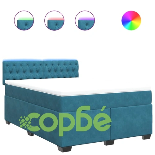 Боксспринг легло с матрак, синьо, 140x200 см, кадифе ➤ топ цена ➤ sorbe.bg