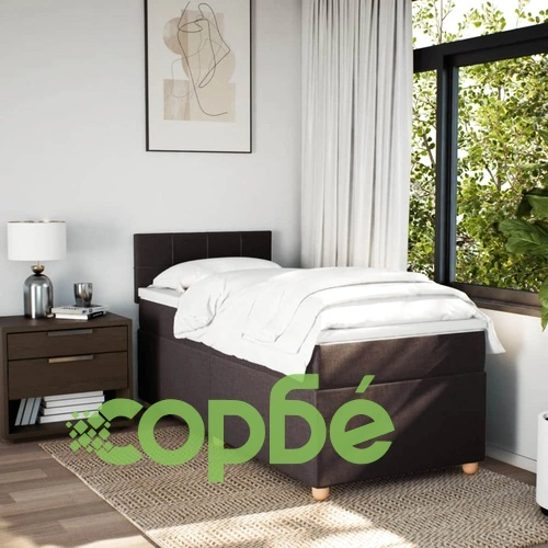 Боксспринг легло с матрак, тъмнокафяво, 90x190 см, плат ➤ топ цена ➤ sorbe.bg