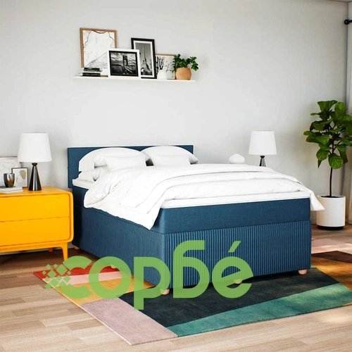 Боксспринг легло с матрак, синьо, 140x190 см, плат ➤ топ цена ➤ sorbe.bg