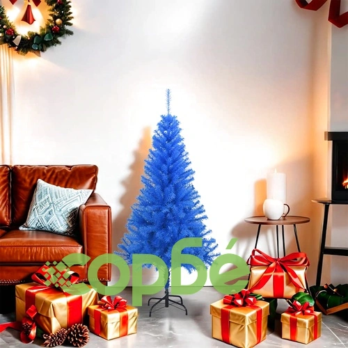 Изкуствена коледна елха със стойка, синя, 120 см, PVC ➤ топ цена ➤ sorbe.bg