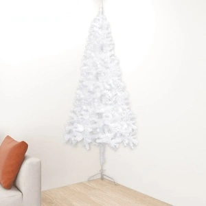 Ъглова изкуствена коледна елха, бяла, 210 см, PVC 