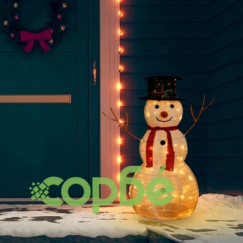 Декоративна фигура на снежен човек с LED лукс плат 90 см ➤ топ цена ➤ sorbe.bg