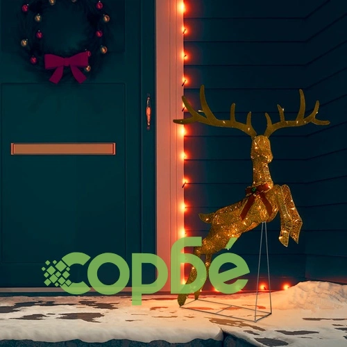 Коледна украса летящ елен, 120 LED, златисто, топло бяло ➤ топ цена ➤ sorbe.bg