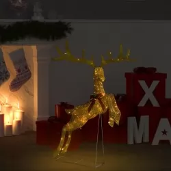 Коледна украса летящ елен, 120 LED, златисто, топло бяло