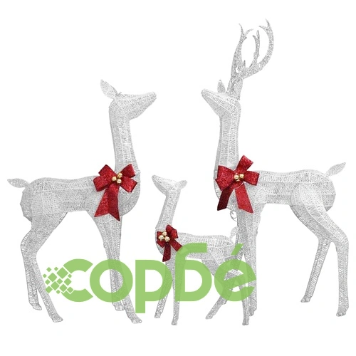 Семейство северни елени коледна украса бяло и сребристо 201 LED  ➤ топ цена ➤ sorbe.bg