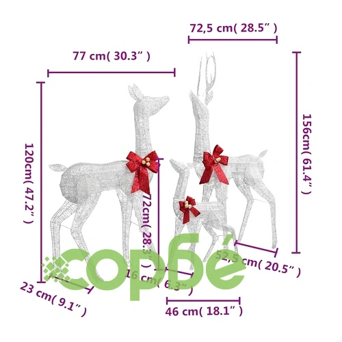 Семейство северни елени коледна украса бяло и сребристо 201 LED  ➤ топ цена ➤ sorbe.bg