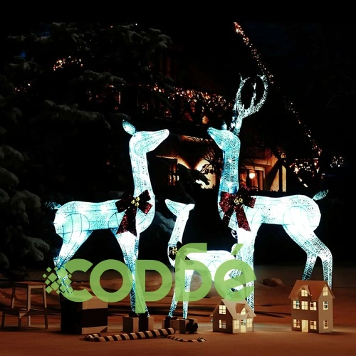 Семейство северни елени коледна украса бяло и сребристо 201 LED  ➤ топ цена ➤ sorbe.bg