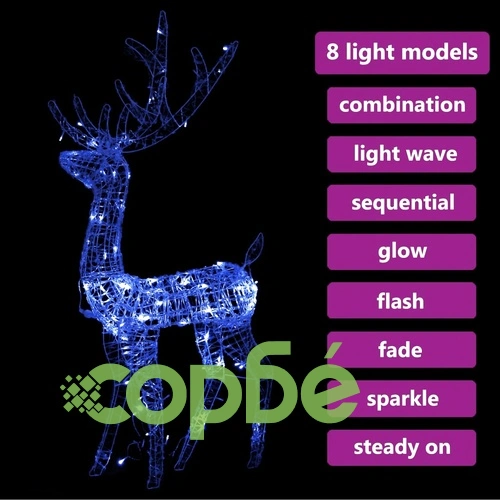 Коледна украса елен, акрил, 140 LED, 120 см, синьо ➤ топ цена ➤ sorbe.bg