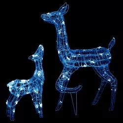 Акрилна коледна украса семейство елени, 160 LED, синя
