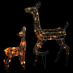 Акрилна коледна украса семейство елени, 160 LED, цветна