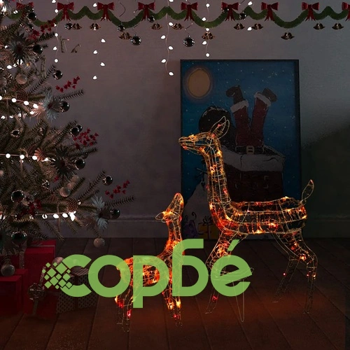 Акрилна коледна украса семейство елени, 160 LED, цветна ➤ топ цена ➤ sorbe.bg