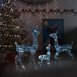 Акрилна коледна украса семейство елени, 300 LED, студено бяла