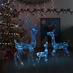 Акрилна коледна украса семейство елени, 300 LED, синя