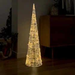 Акрилна декоративна пирамида LED светещ конус топло бяла 120 см