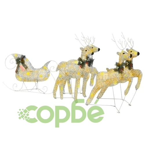 Коледна украса елен и шейна, 100 LED, за открито, златисто ➤ топ цена ➤ sorbe.bg