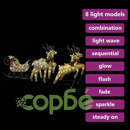 Коледна украса елен и шейна, 100 LED, за открито, златисто ➤ топ цена ➤ sorbe.bg