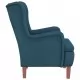 Кресло с крачета от каучуково дърво масив, синьо, кадифе