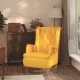 Кресло с крачета от каучуково дърво масив, жълто, кадифе