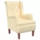 Кресло с крачета от каучуково дърво масив, кремаво, кадифе
