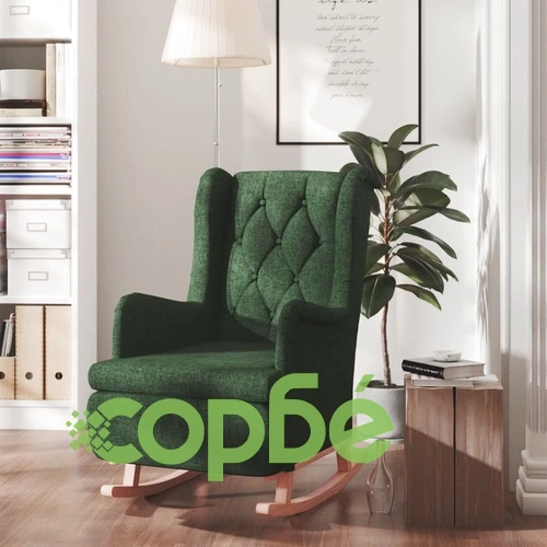 Люлеещ фотьойл с крака от каучук масив, тъмнозелен, текстил ➤ топ цена ➤ sorbe.bg
