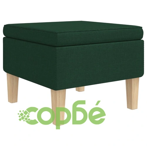 Табуретка с дървени крака, тъмнозелена, текстил ➤ топ цена ➤ sorbe.bg