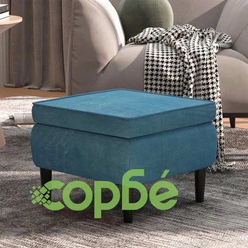 Табуретка с дървени крака, синя, кадифе ➤ топ цена ➤ sorbe.bg