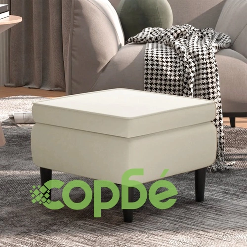 Табуретка с дървени крака, кремава, кадифе ➤ топ цена ➤ sorbe.bg