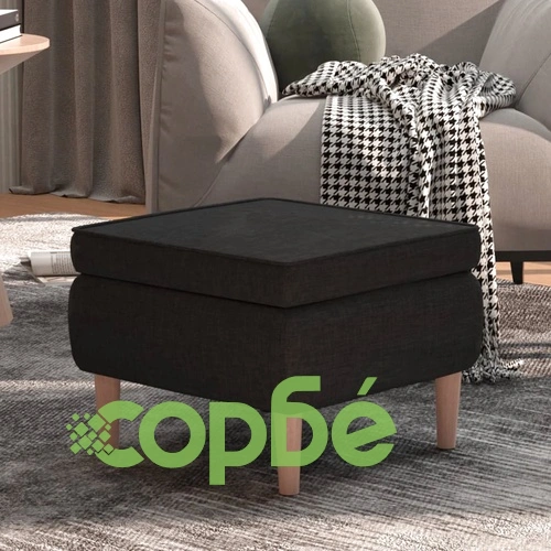 Табуретка с дървени крака, черна, текстил ➤ топ цена ➤ sorbe.bg