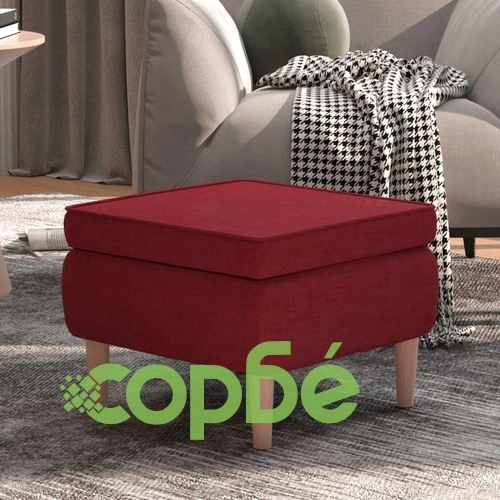 Табуретка с дървени крака, виненочервена, текстил ➤ топ цена ➤ sorbe.bg