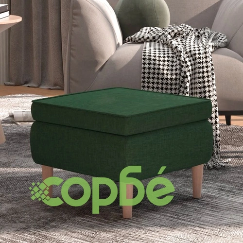 Табуретка с дървени крака, тъмнозелена, текстил ➤ топ цена ➤ sorbe.bg