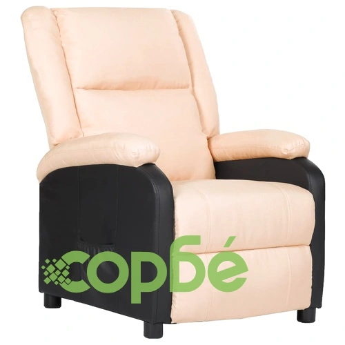 ТВ реклайнер, кремав, изкуствена кожа и плат ➤ топ цена ➤ sorbe.bg