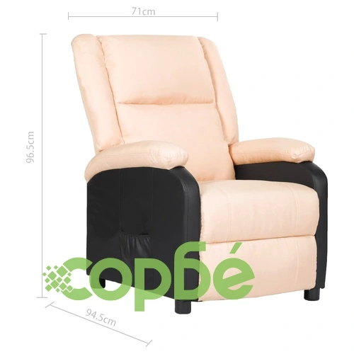 ТВ реклайнер, кремав, изкуствена кожа и плат ➤ топ цена ➤ sorbe.bg