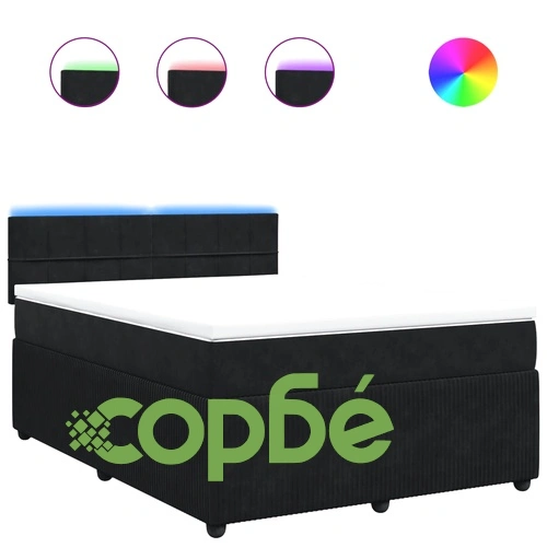 Боксспринг легло с матрак, черно, 140x190 см, кадифе ➤ топ цена ➤ sorbe.bg