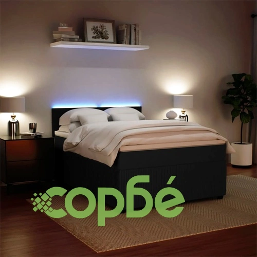 Боксспринг легло с матрак, черно, 140x190 см, кадифе ➤ топ цена ➤ sorbe.bg