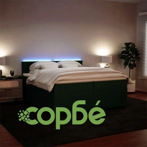 Боксспринг легло с матрак, тъмнозелено, 200x200 см, кадифе ➤ топ цена ➤ sorbe.bg
