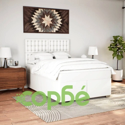 Боксспринг легло с матрак, бяло, 140x190 см изкуствена кожа ➤ топ цена ➤ sorbe.bg