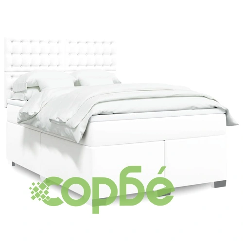 Боксспринг легло с матрак, бяло, 140x190 см изкуствена кожа ➤ топ цена ➤ sorbe.bg