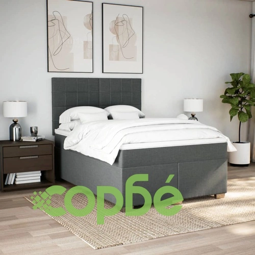 Боксспринг легло с матрак, тъмносиво, 160x200 см, плат ➤ топ цена ➤ sorbe.bg