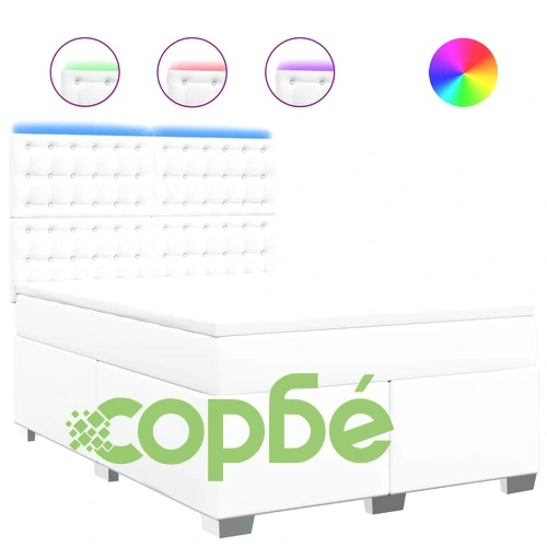 Боксспринг легло с матрак, бяло, 140x190 см изкуствена кожа ➤ топ цена ➤ sorbe.bg