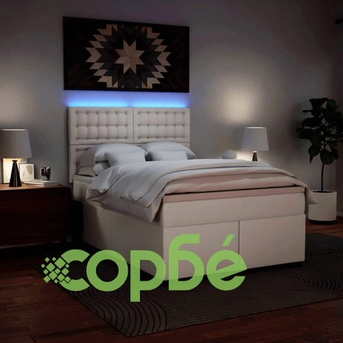 Боксспринг легло с матрак, бяло, 140x190 см изкуствена кожа ➤ топ цена ➤ sorbe.bg