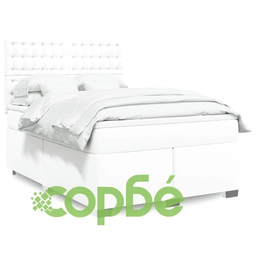Боксспринг легло с матрак, бяло, 140x190 см изкуствена кожа ➤ топ цена ➤ sorbe.bg