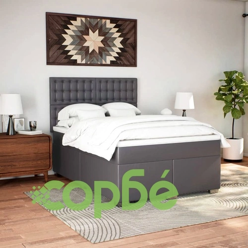 Боксспринг легло с матрак, сиво, 140x190 см изкуствена кожа ➤ топ цена ➤ sorbe.bg