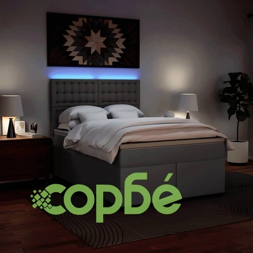 Боксспринг легло с матрак, сиво, 140x190 см изкуствена кожа ➤ топ цена ➤ sorbe.bg