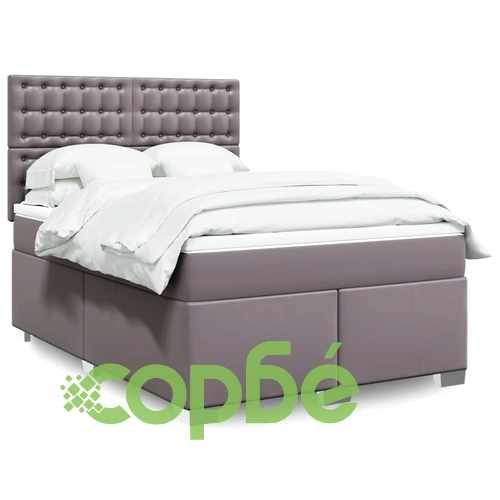 Боксспринг легло с матрак, сиво, 140x190 см изкуствена кожа ➤ топ цена ➤ sorbe.bg