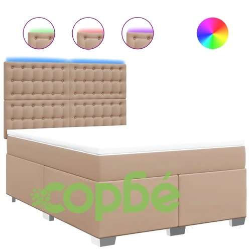 Боксспринг легло с матрак, капучино, 140x190 см изкуствена кожа ➤ топ цена ➤ sorbe.bg