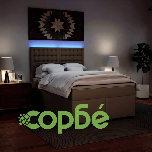 Боксспринг легло с матрак, капучино, 140x190 см изкуствена кожа ➤ топ цена ➤ sorbe.bg