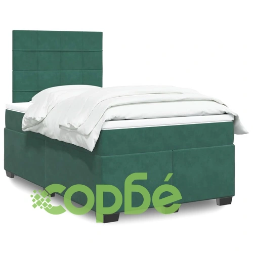 Боксспринг легло с матрак, тъмнозелено, 120x200 см, кадифе ➤ топ цена ➤ sorbe.bg